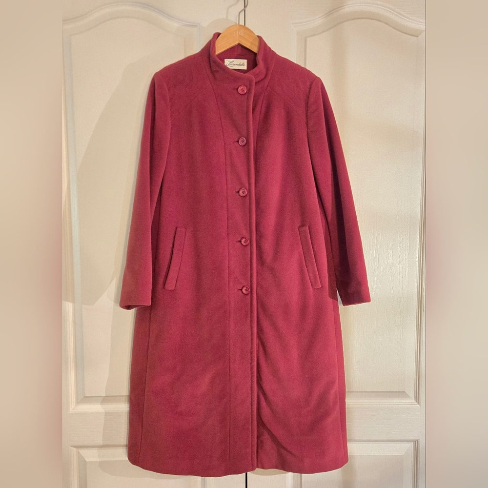 Lorendale Chic Red/Pink Button-Up Long Trench Coat Union Made ILGWU Classic Chic